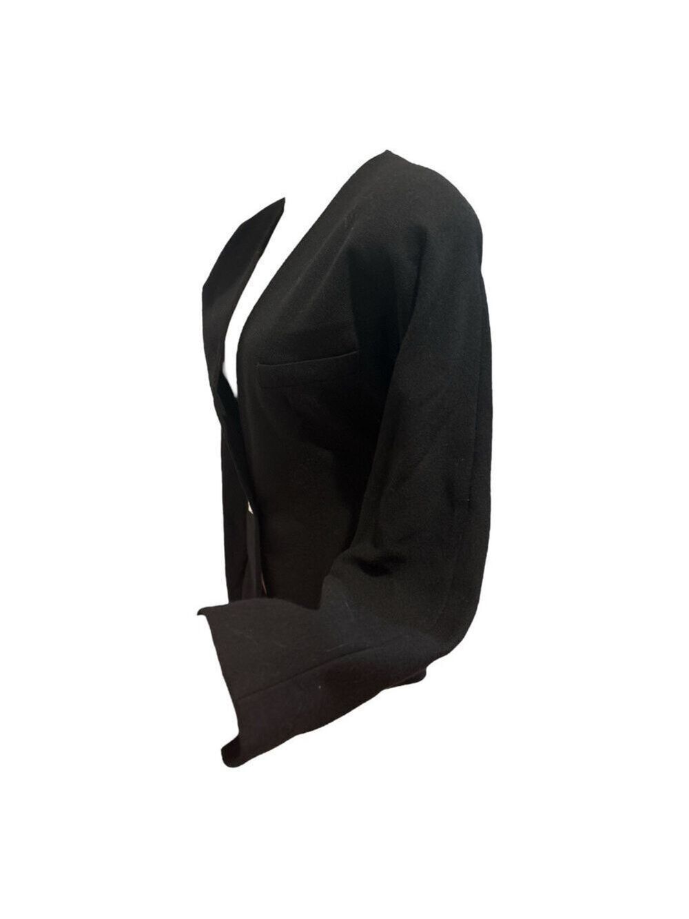 80s ANNE KLEIN CREPE WOOL BLACK BLAZER RAGLAN SLEEVES & RHINESTONE BUTTON SZ 10 - Picture 4 of 8
